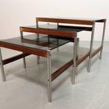 3 Fristho Dutch Design Nesting Tables with Smokey Glass Top Wenge Frame 60s