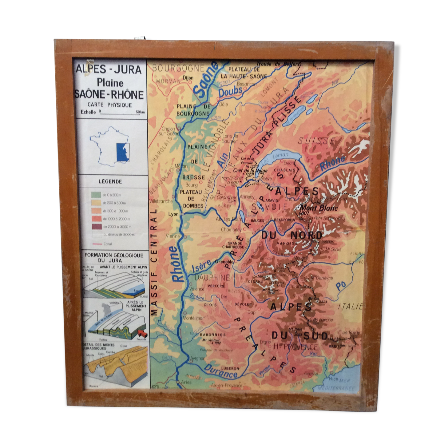 School poster Alpes Jura / Aquitaine Basin Pyrenees 1960 vintage