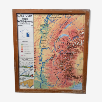 School poster Alpes Jura / Aquitaine Basin Pyrenees 1960 vintage