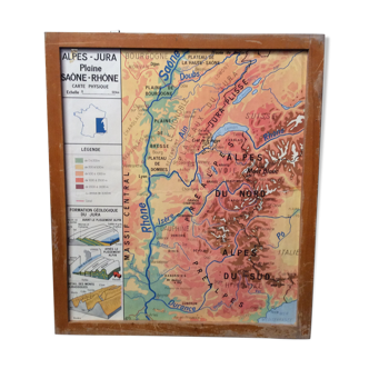 School poster Alpes Jura / Aquitaine Basin Pyrenees 1960 vintage