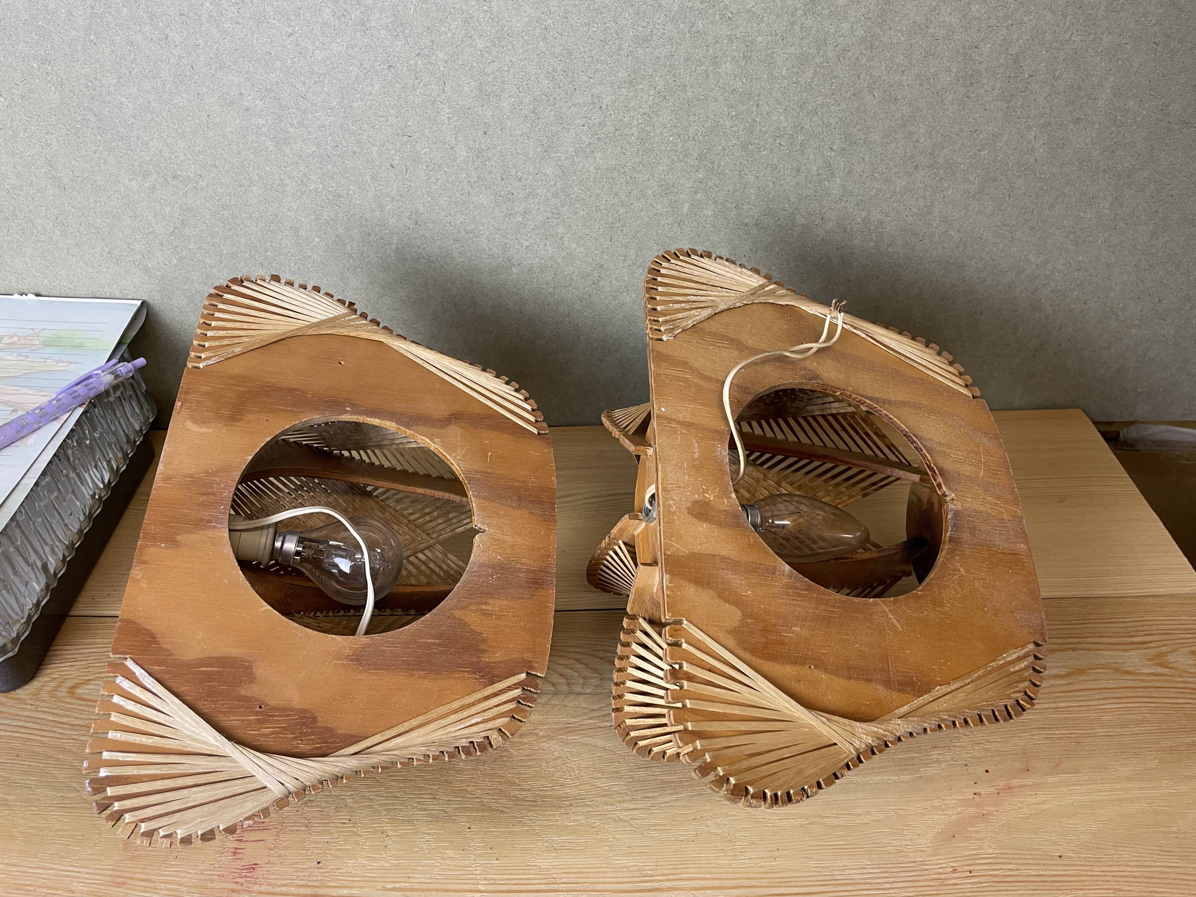 Pair of wooden light wall sconces for bedroom