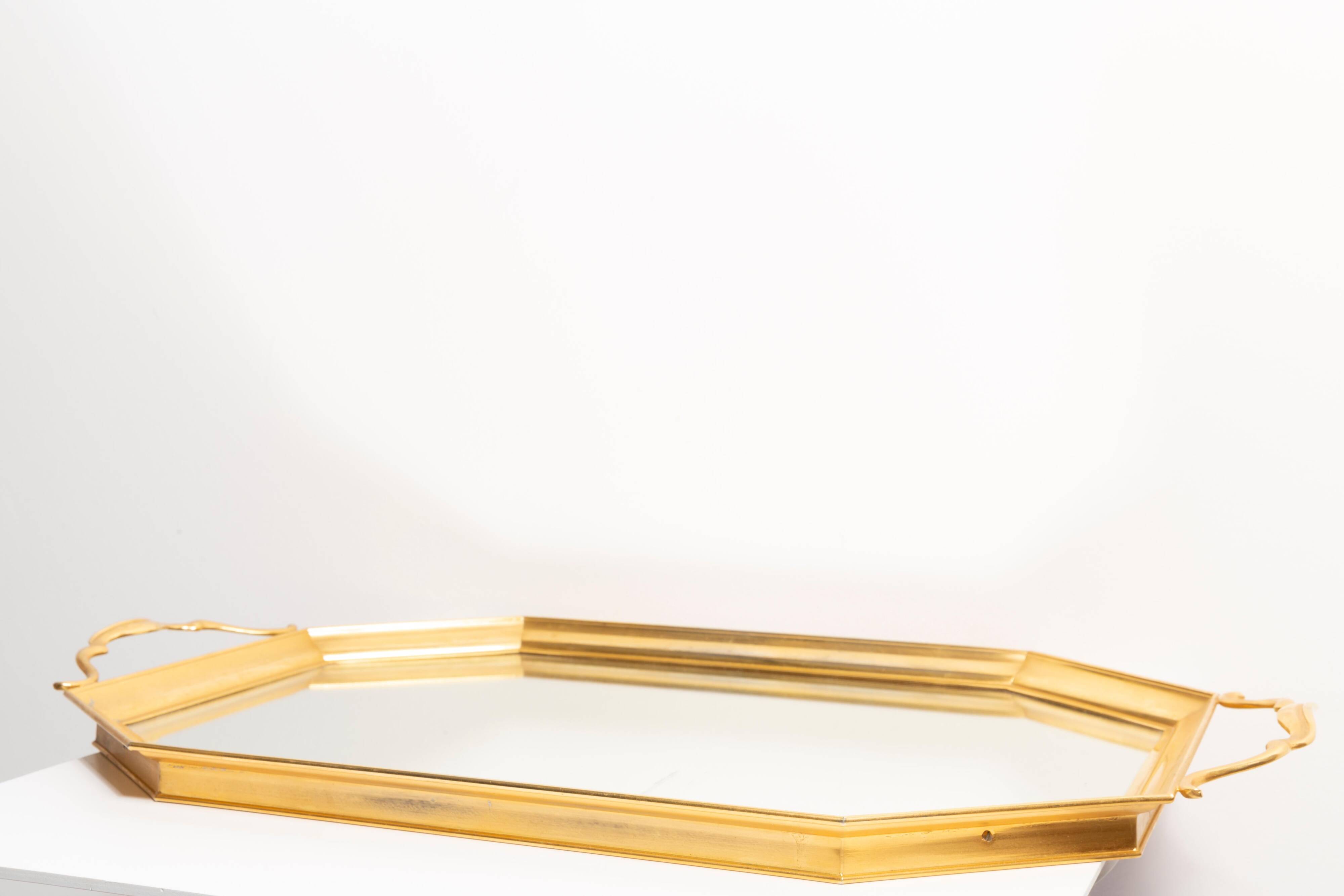 Vintage decorative plate in gold and mirror, Italy, 1960s