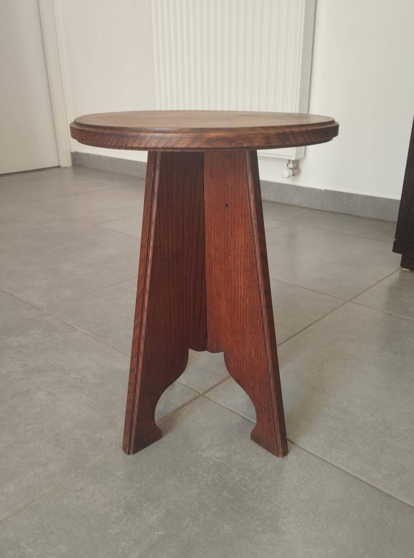 Antique oak stool, folk art