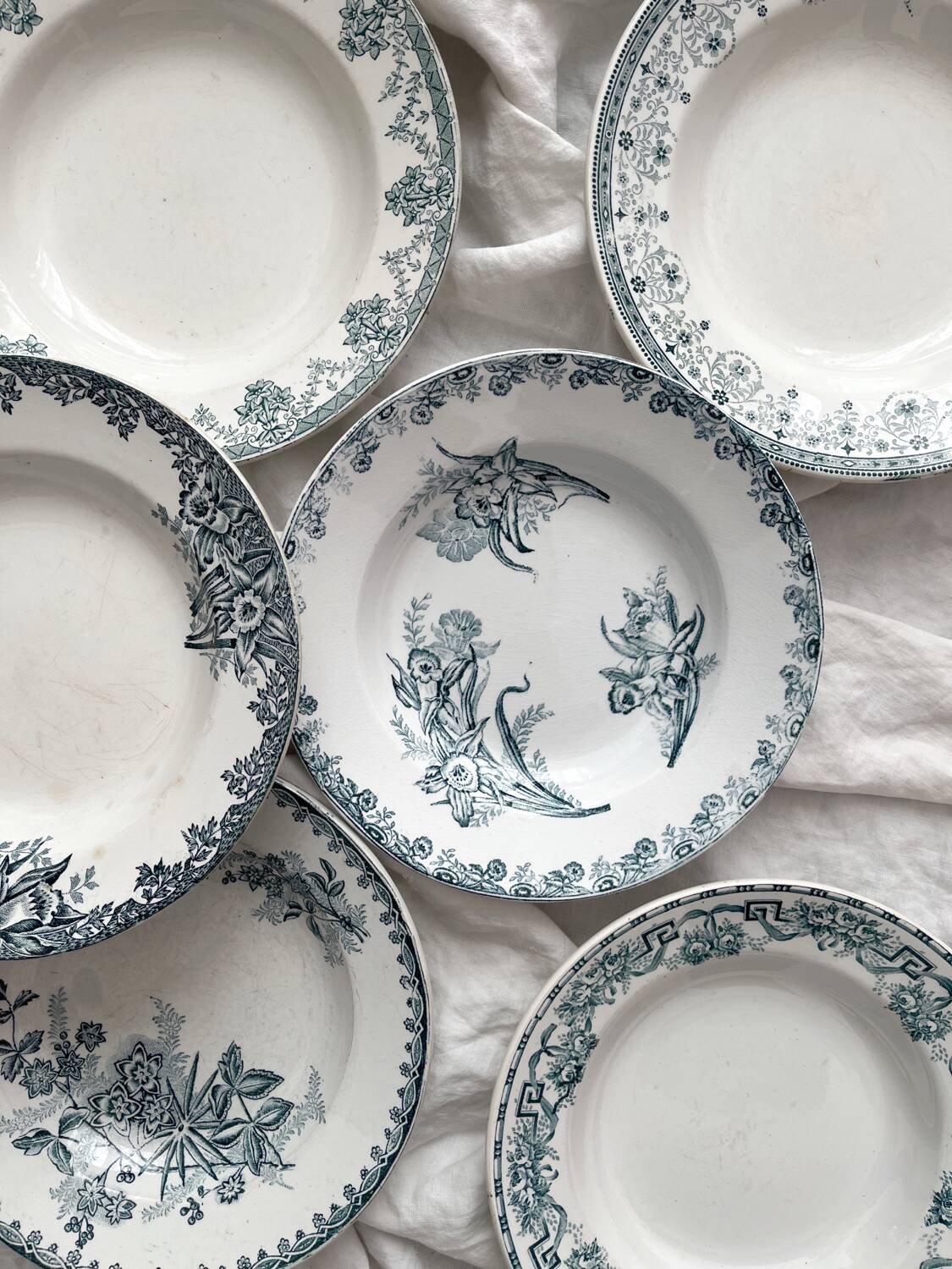 6 mismatched Saint Amand ironstone soup plates