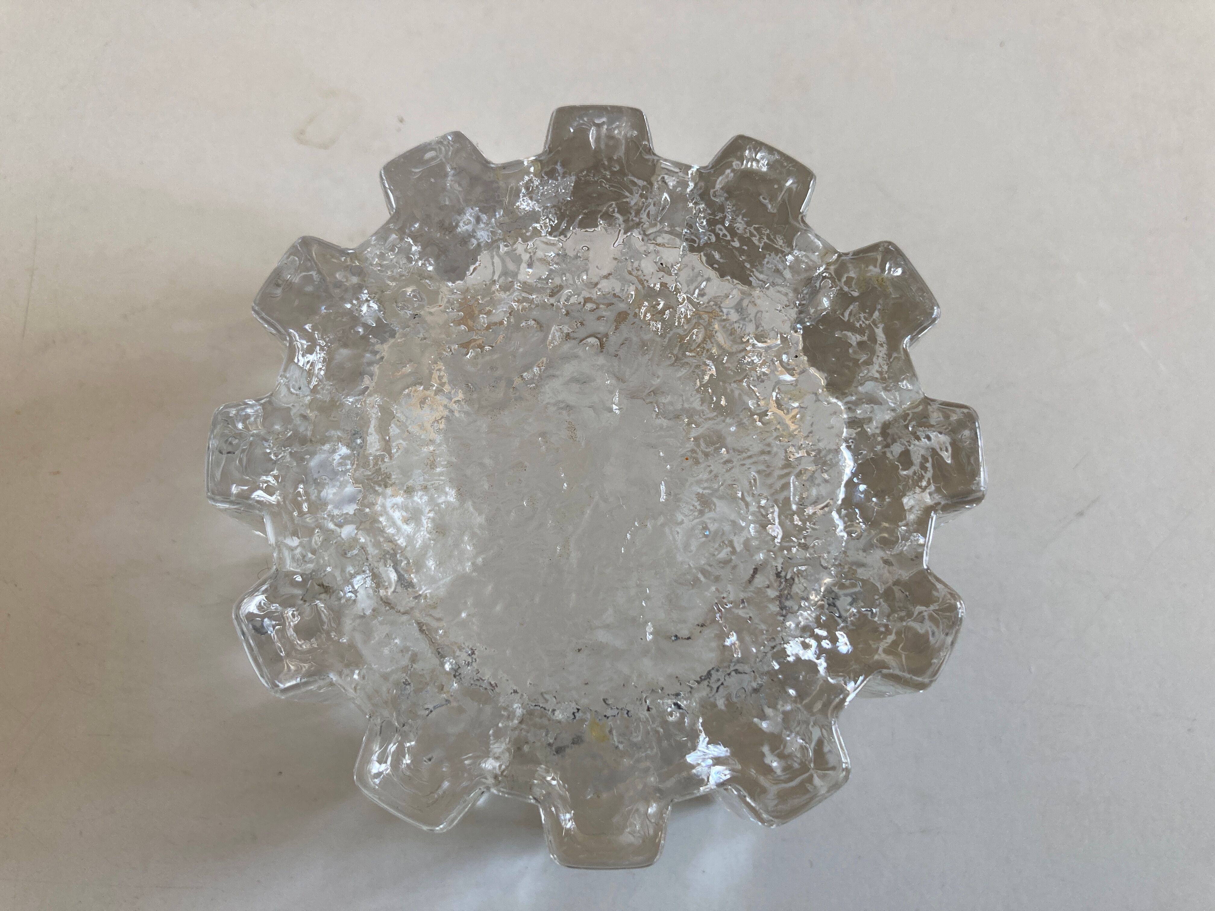 Nybro Sweden 1960 Scandinavian Ice Glass Ashtray