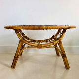 Oval rattan coffee table, Italy 50s