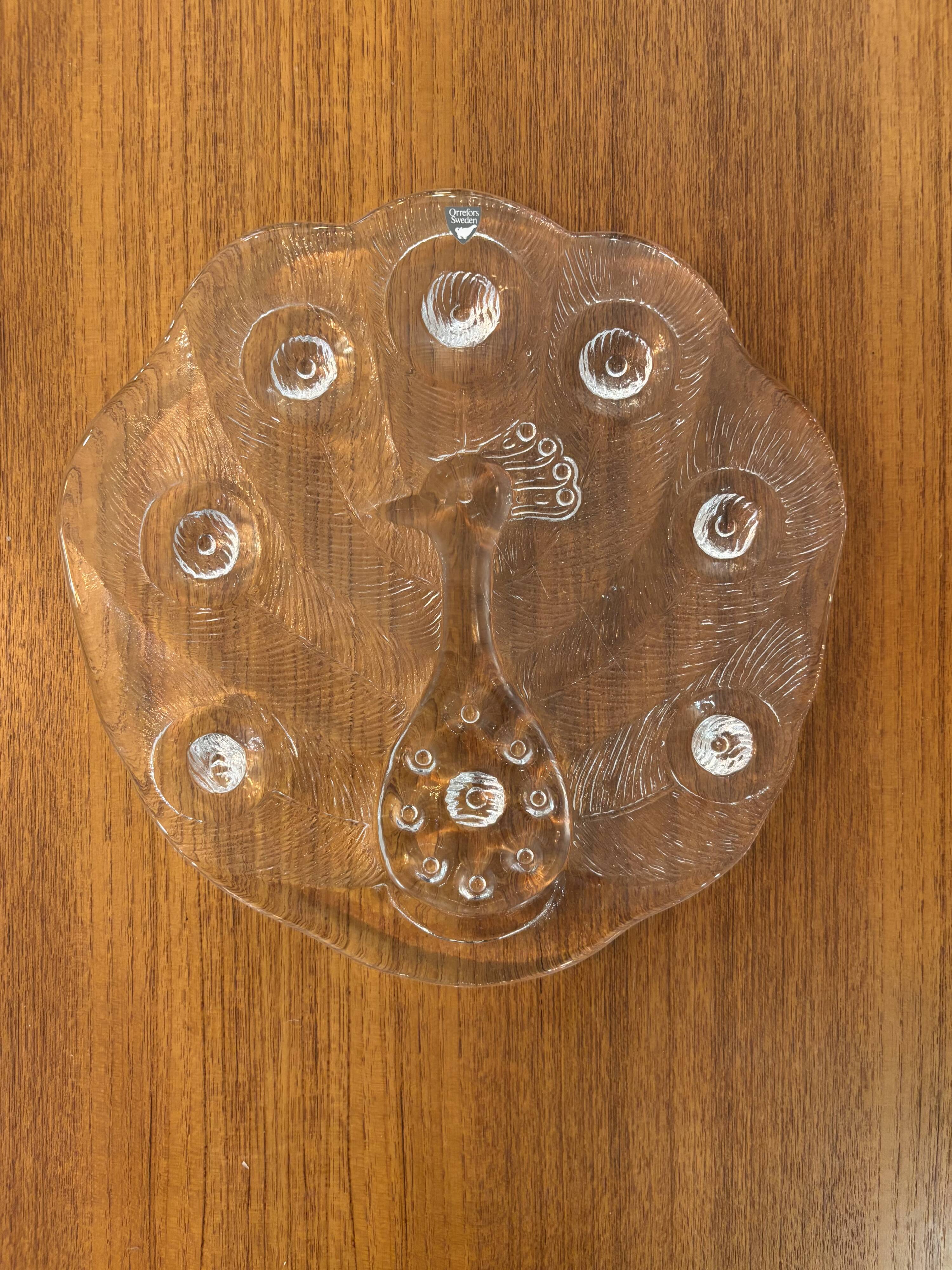 Cheese Board, Peakcock, crystal, Lars Hellsten, Orrefors, Sweden, 1970