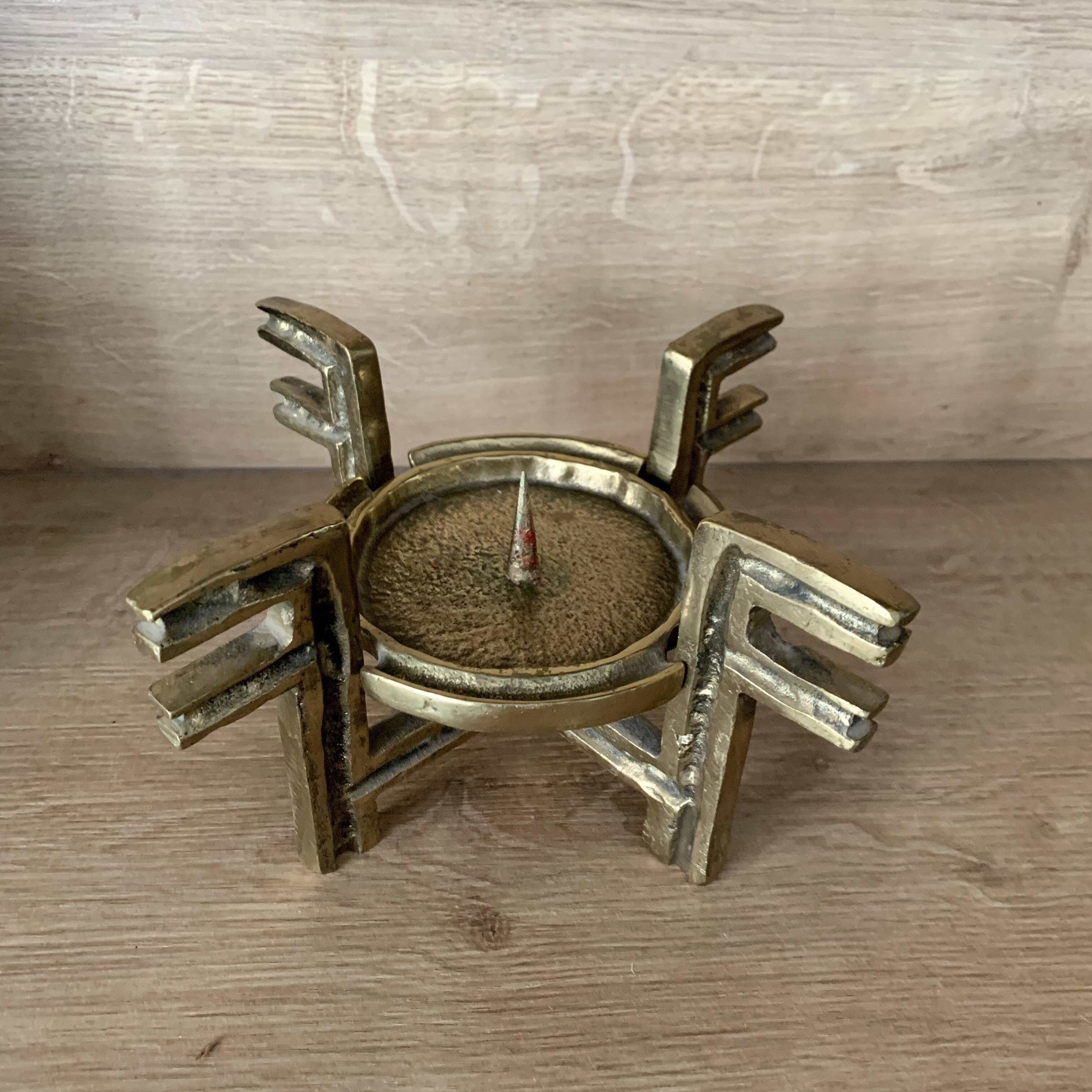 Brutalist bronze candleholder, 1970s