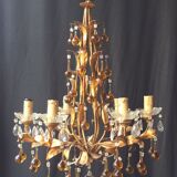 Chandelier 6 lights tassels color and frame foliage gold metal