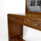 Art deco dressing table in sculpted walnut, france, circa 1930