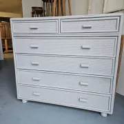 Vintage grey wood and rattan chest of drawers