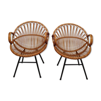 Pair of vintage rattan armchairs