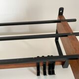 Vintage Scandinavian wall coat rack in wood and metal.