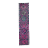 Tapis couloir vintage en violet et rose naturel, noué à la main en turquie, 82x355.