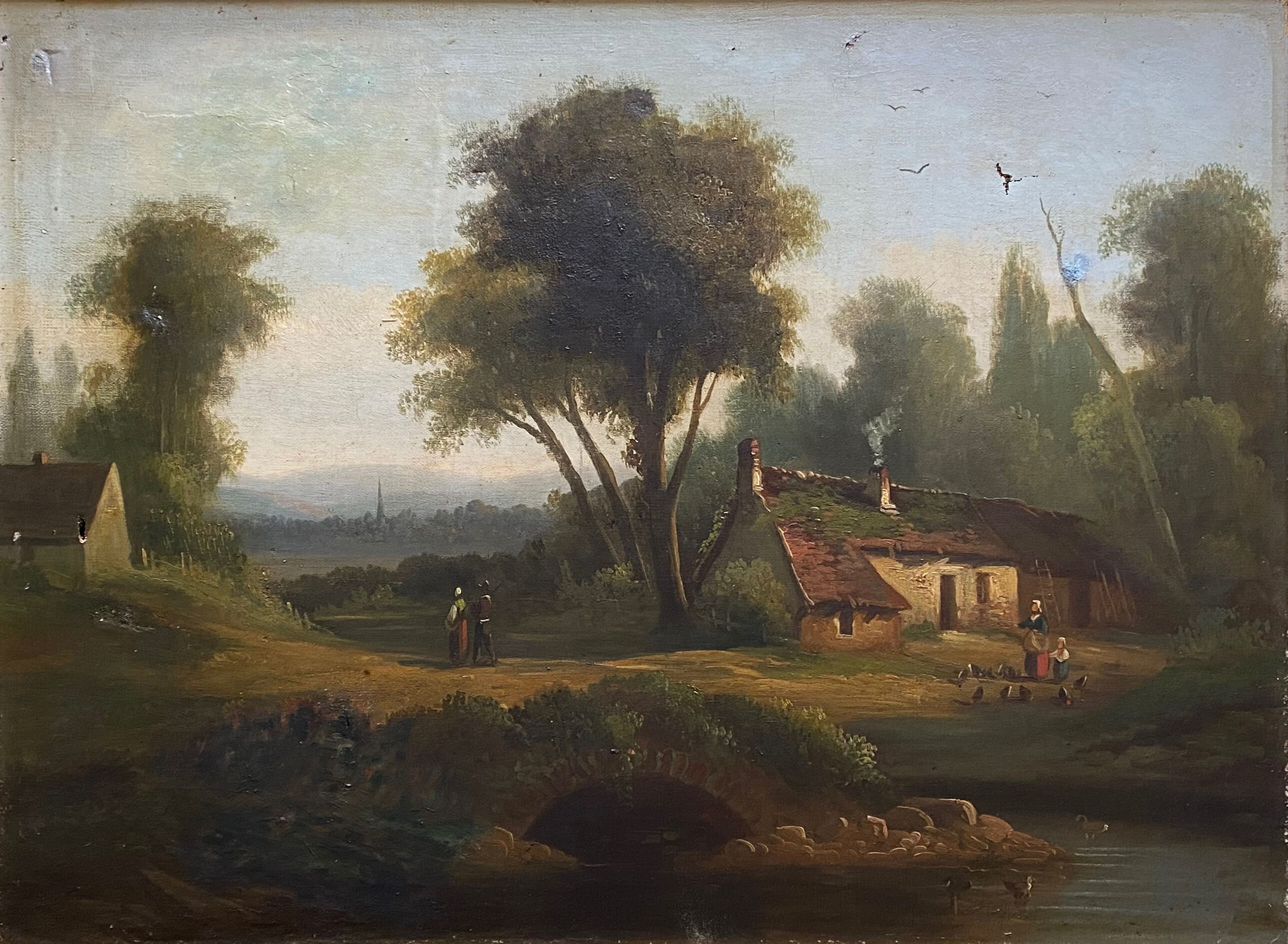 Painting Barbizon "animated landscape" HST XIX° century for restoration