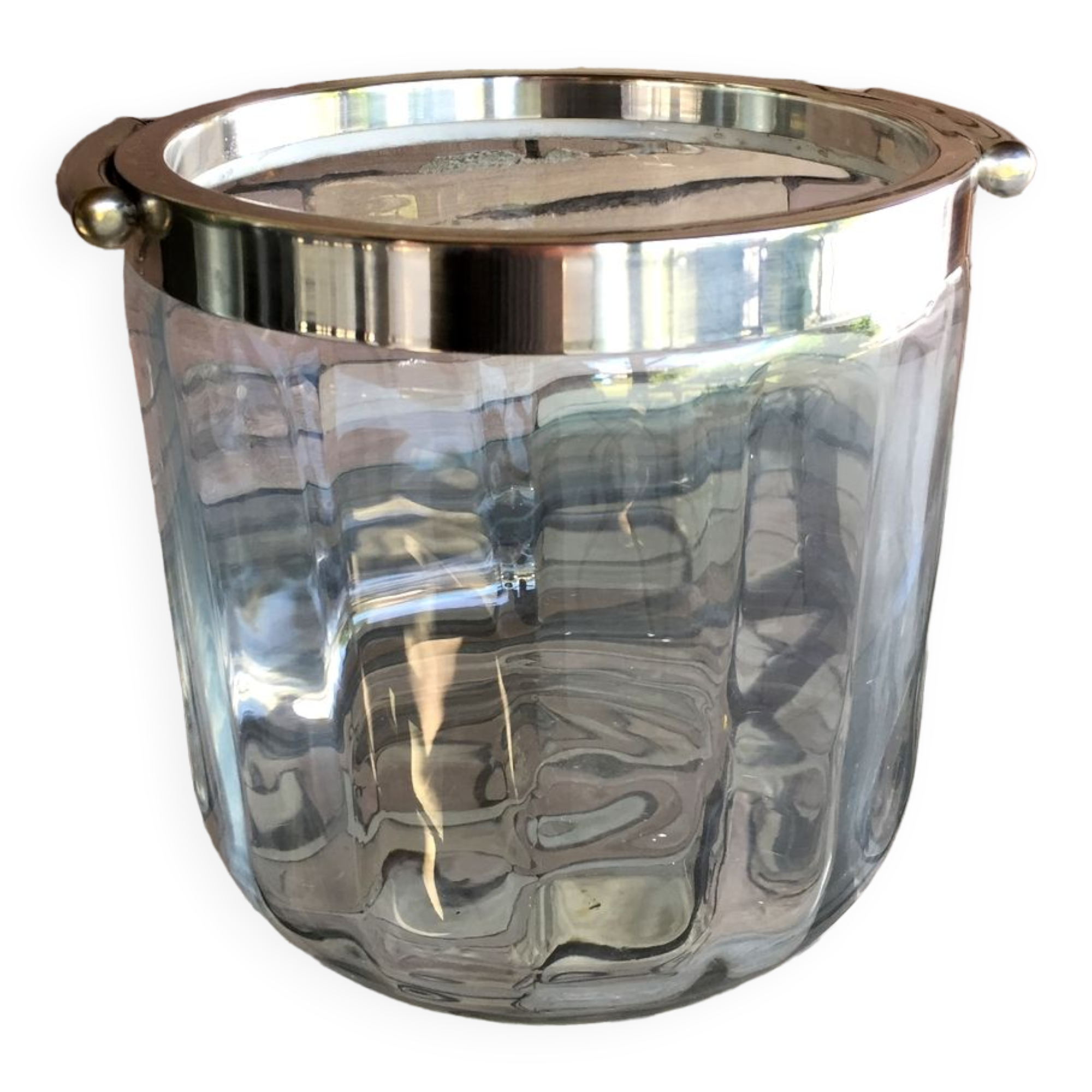 Champagne bucket glass and metal silver flagship for christofle