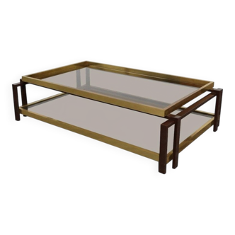 Vintage Hollywood Regency Geometric Brass Coffee Table, 1970s