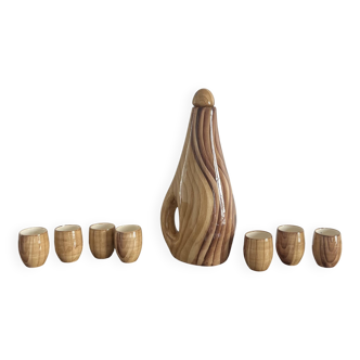 Service à liqueur Grandjean Jourdan en céramique émaillée effet bois