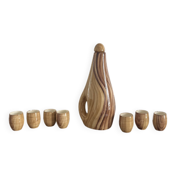 Service à liqueur Grandjean Jourdan en céramique émaillée effet bois