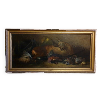 Ferdinand Viola (actif de 1865 à 1892) - Immense huile sur toile - Nature morte à la biche