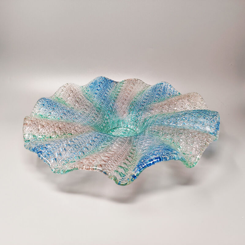 Pink and Green Centerpiece in Murano Glass by Linea Arte Murano 1960