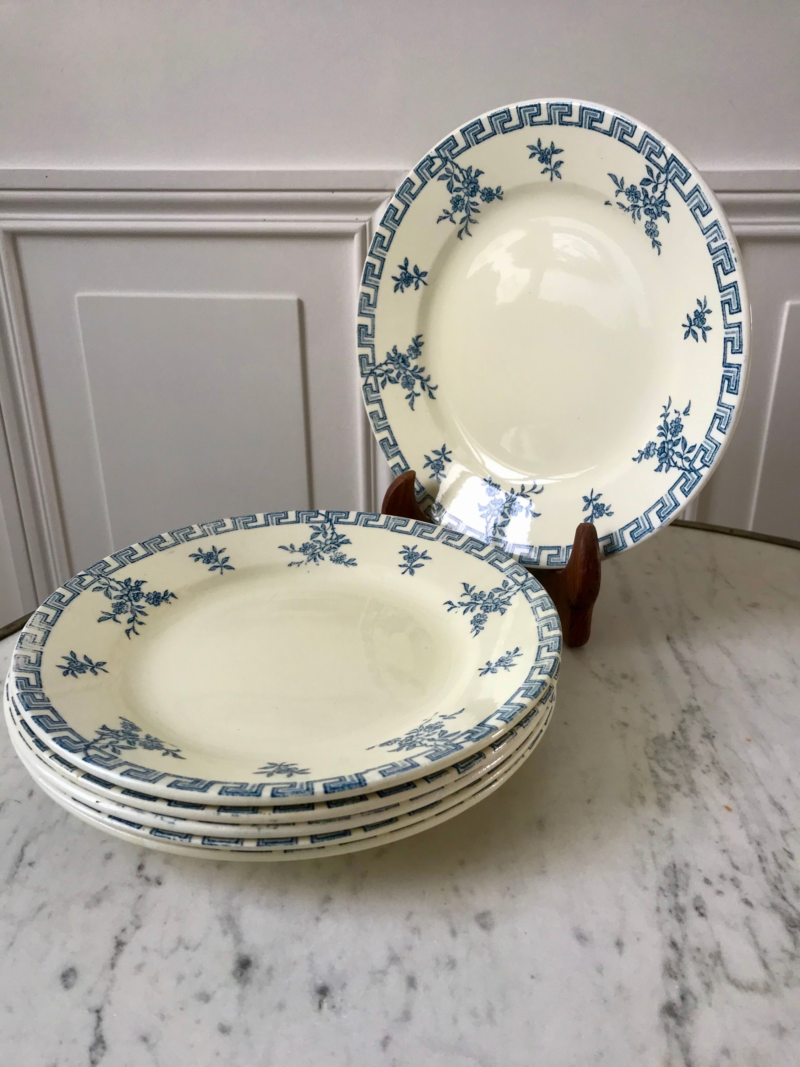 set of 6 dessert plates Terre de Fer St Amand model "Athens" XXth
