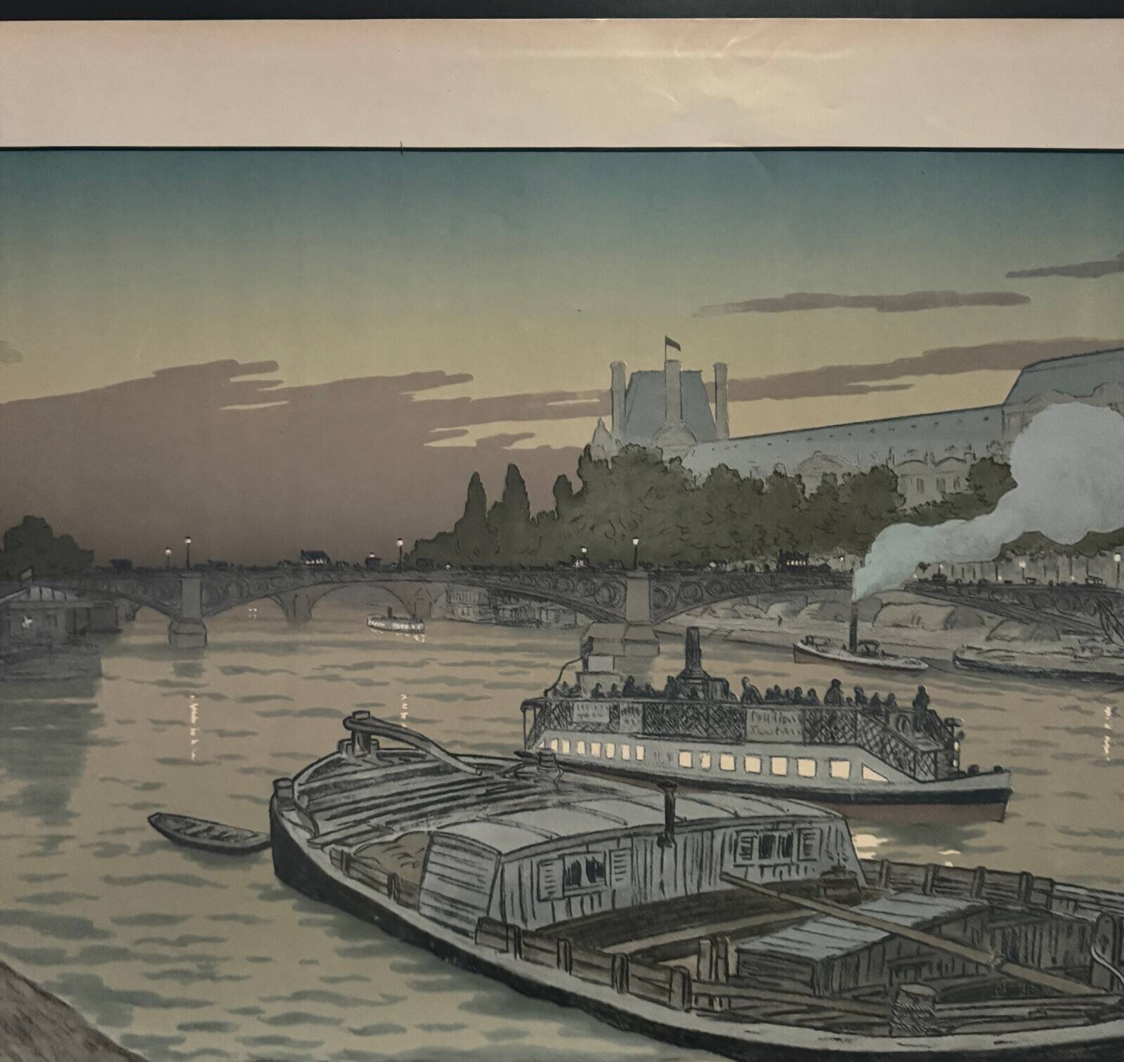 Lithograph by Henri Rivière The Pont des Saints-Pères and the Louvre
