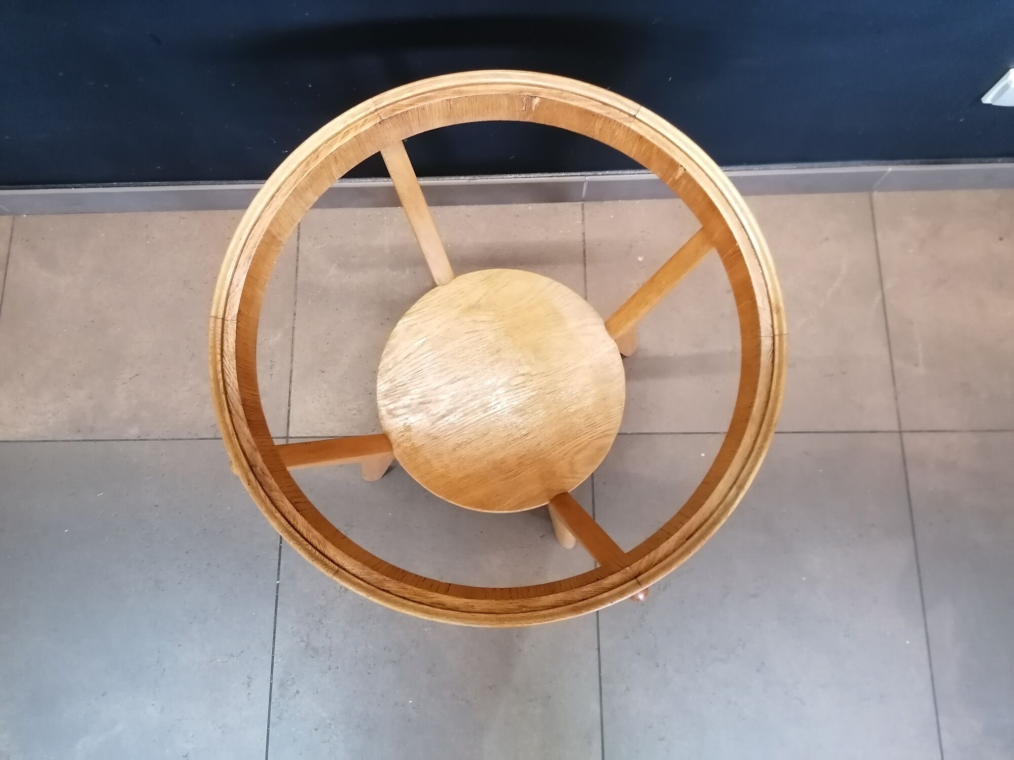Round wooden coffee table, glass top, Czech, 50s, Kozeelka & Kropacek