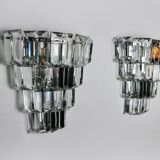 Pair of kinkeldey wall lamps, 4 levels, cut crystals germany, 1970