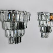 Pair of kinkeldey wall lamps, 4 levels, cut crystals germany, 1970