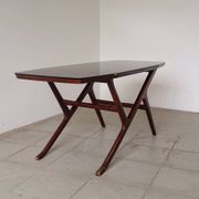 Table basse des années 1950 Ilse Möbel avec plateau en verre noir