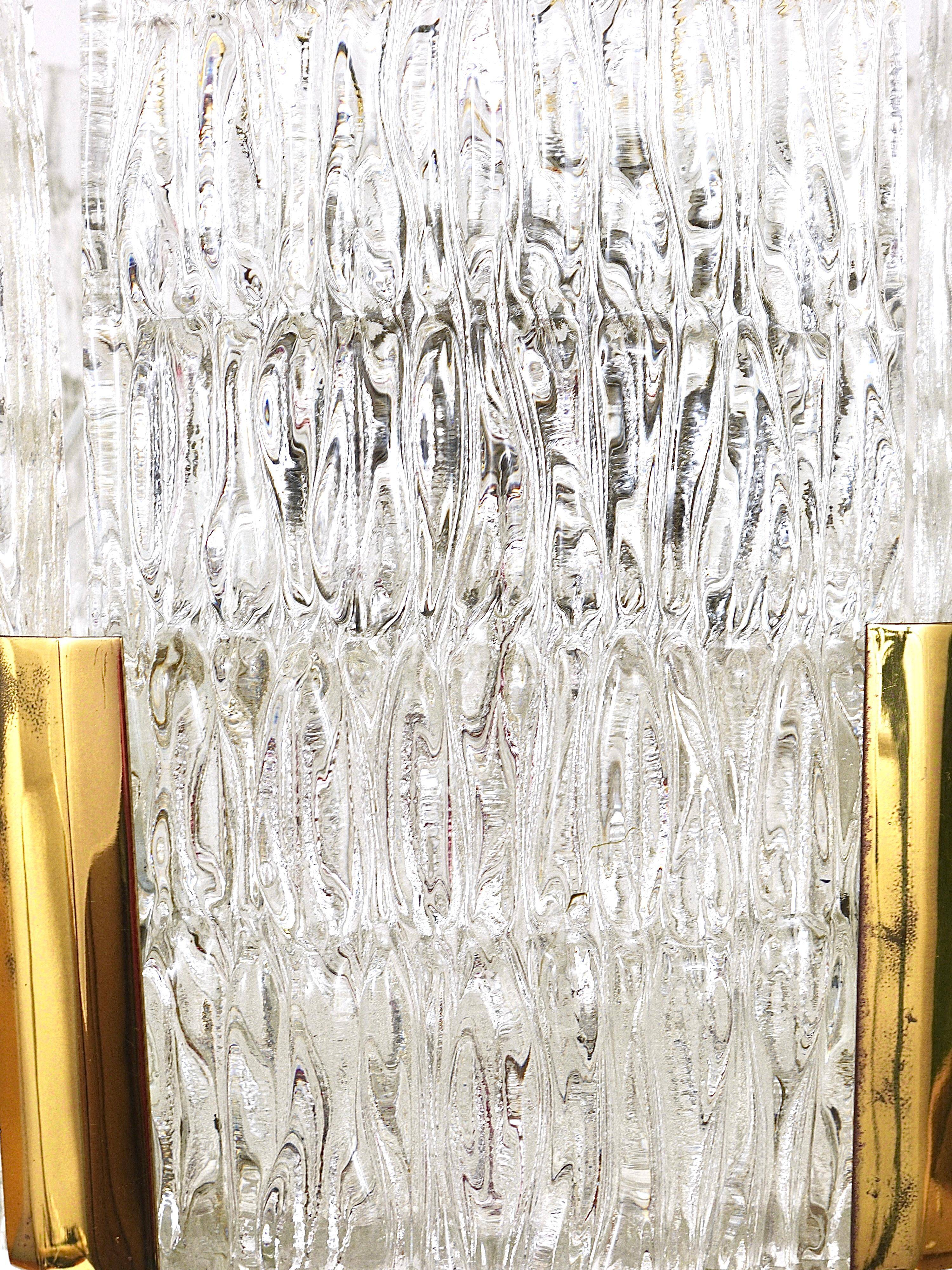 Kalmar Suspension Tambour Drum, Brass, Frosted Textured Glass, Austria, 1960s