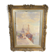 "Quai à Bruxelles" by Emile Lhernault, Tableau Aquarelle Marine, Halage et Chevaux de Trait ca 1910