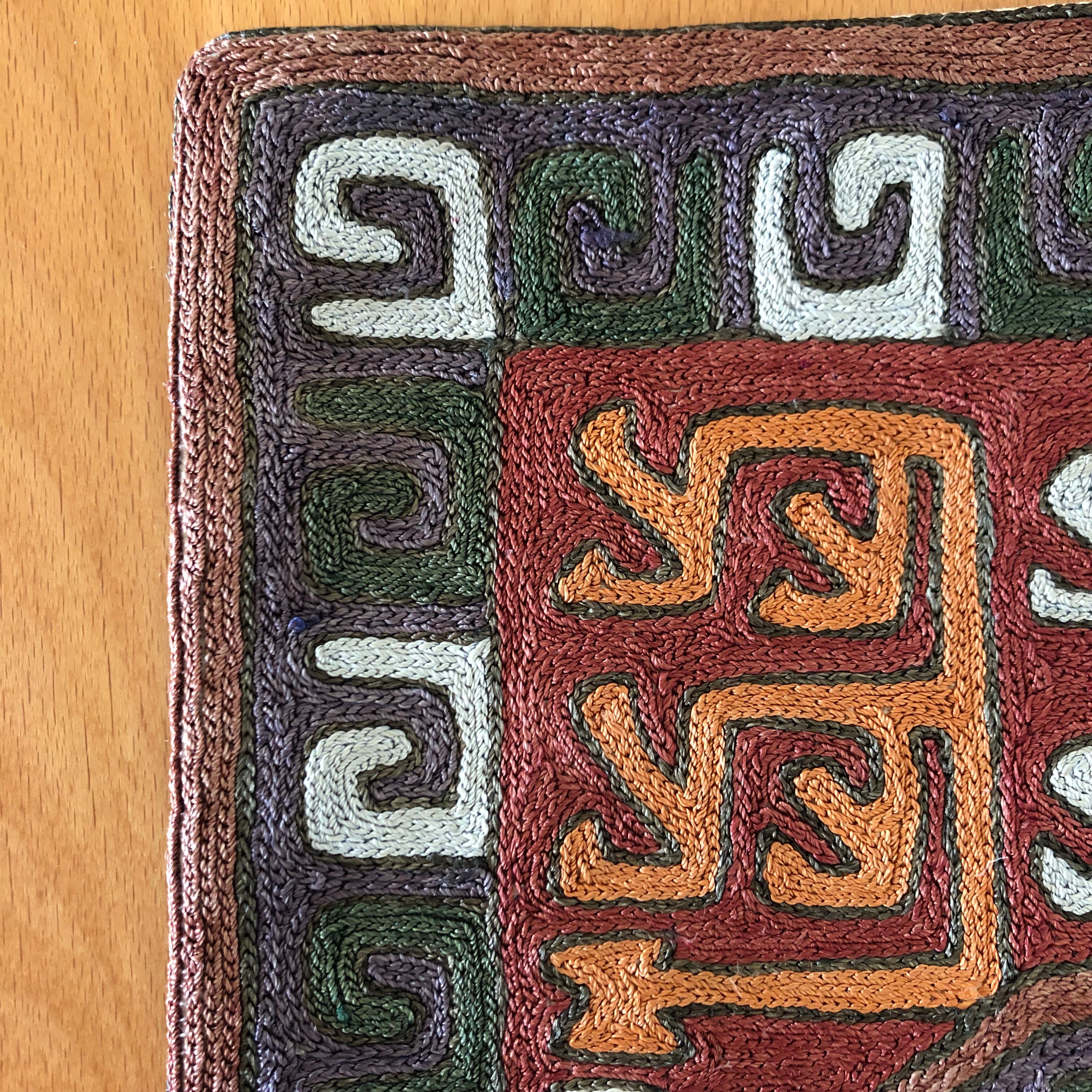 Embroidered cushion cover in silk and cotton