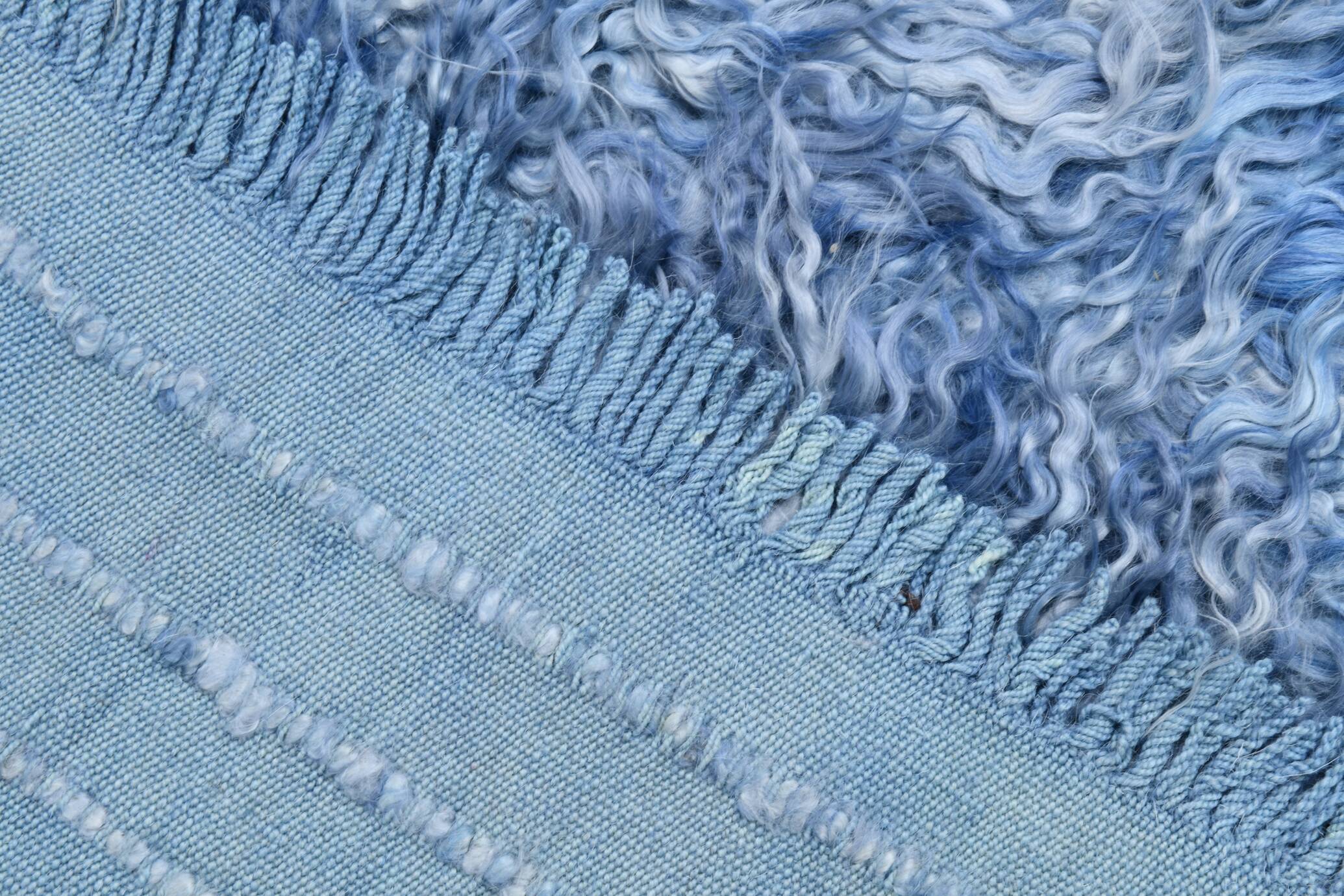 3x9 Blue %100 Wool Kilim Runner Rug, 98x282Cm
