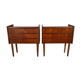 Paire de tables de chevet en teck à 3 tiroirs – Danemark années 60