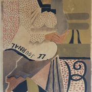 Michel Andrillon The newspaper, a woman sitting on a bench. Signed and framed colour printing