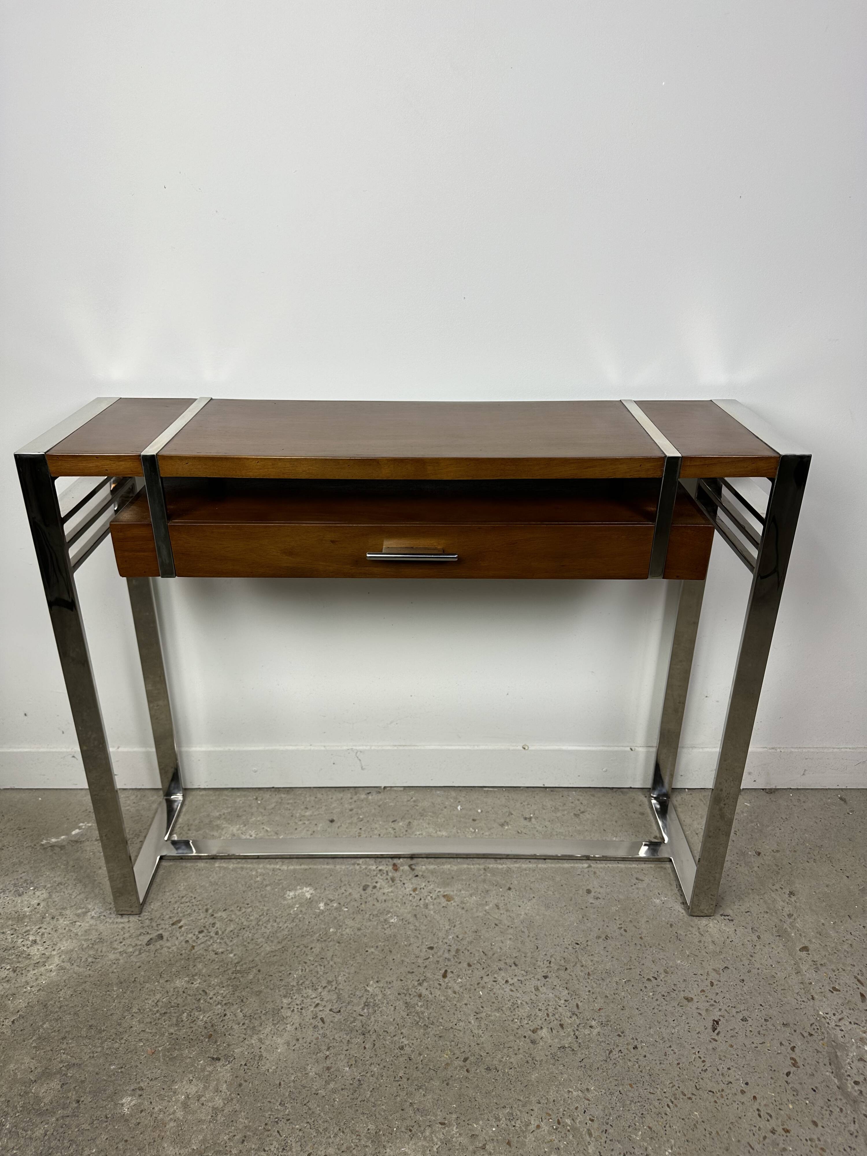 Console de style Art déco en bois et métal chromé