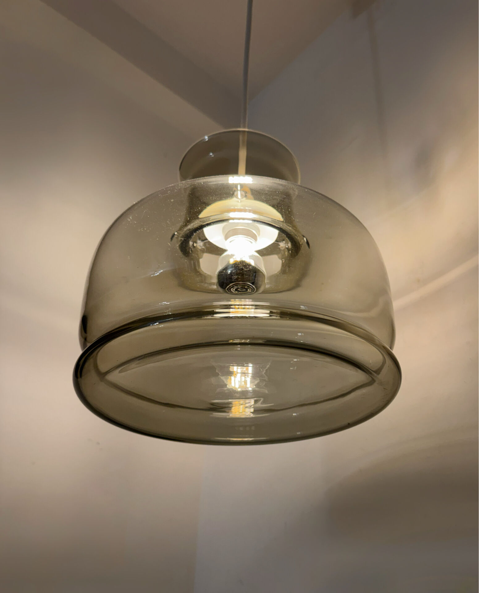 Smoked glass pendant light Space Age 1970s