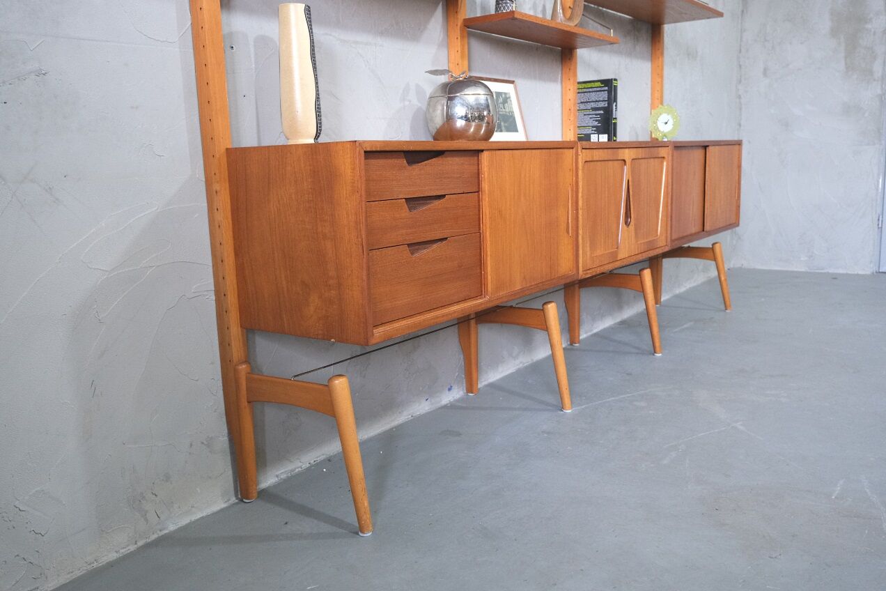 Mid-Century Modular Free Standing  Teak Wall Unit by Kjell Riise for Brodrene Jatogs, Norway, 1960s