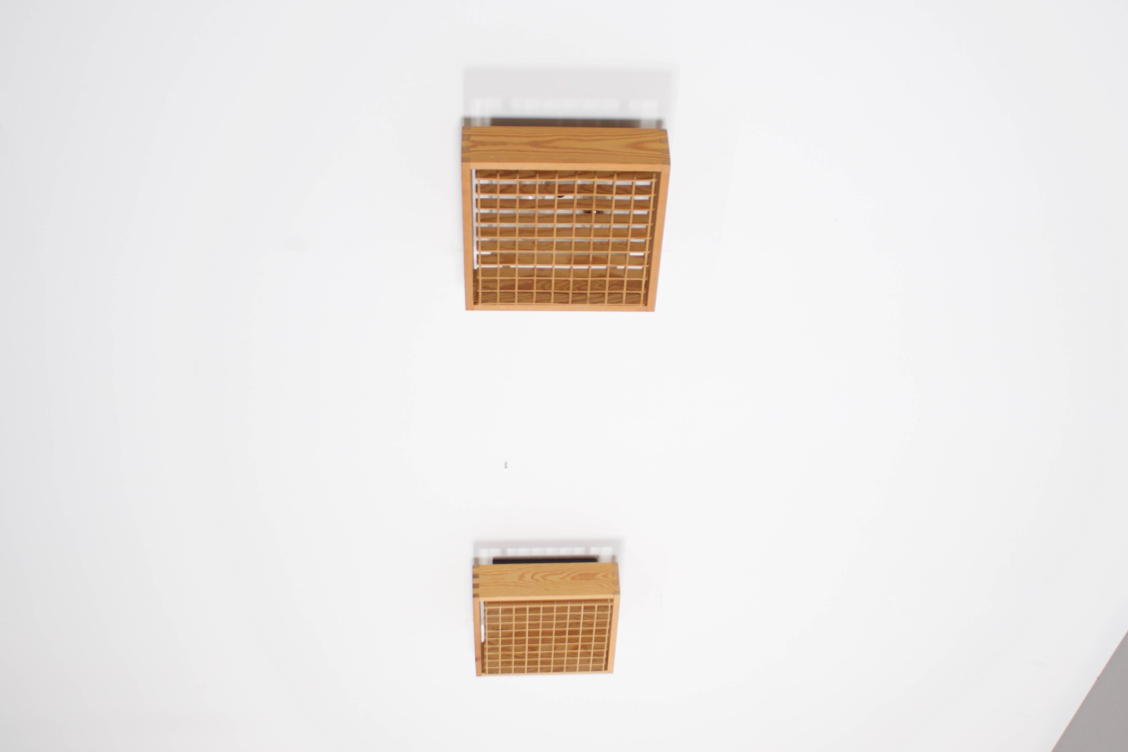 Square 1970s Pine Falkenbergs Belysning Flush Mounts, Sweden, 1970s