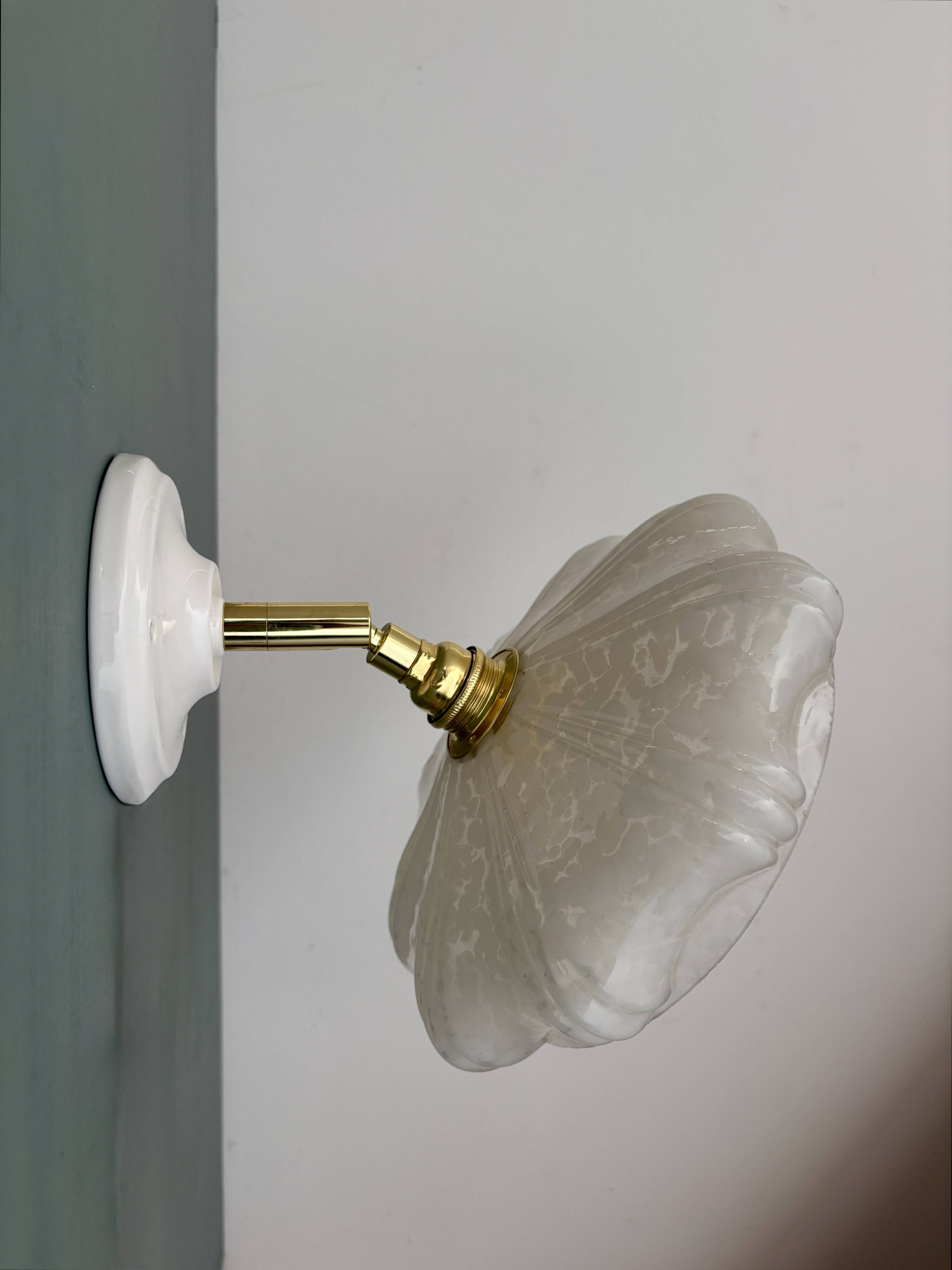 Vintage art deco wall lamp with white Clichy glass shade
