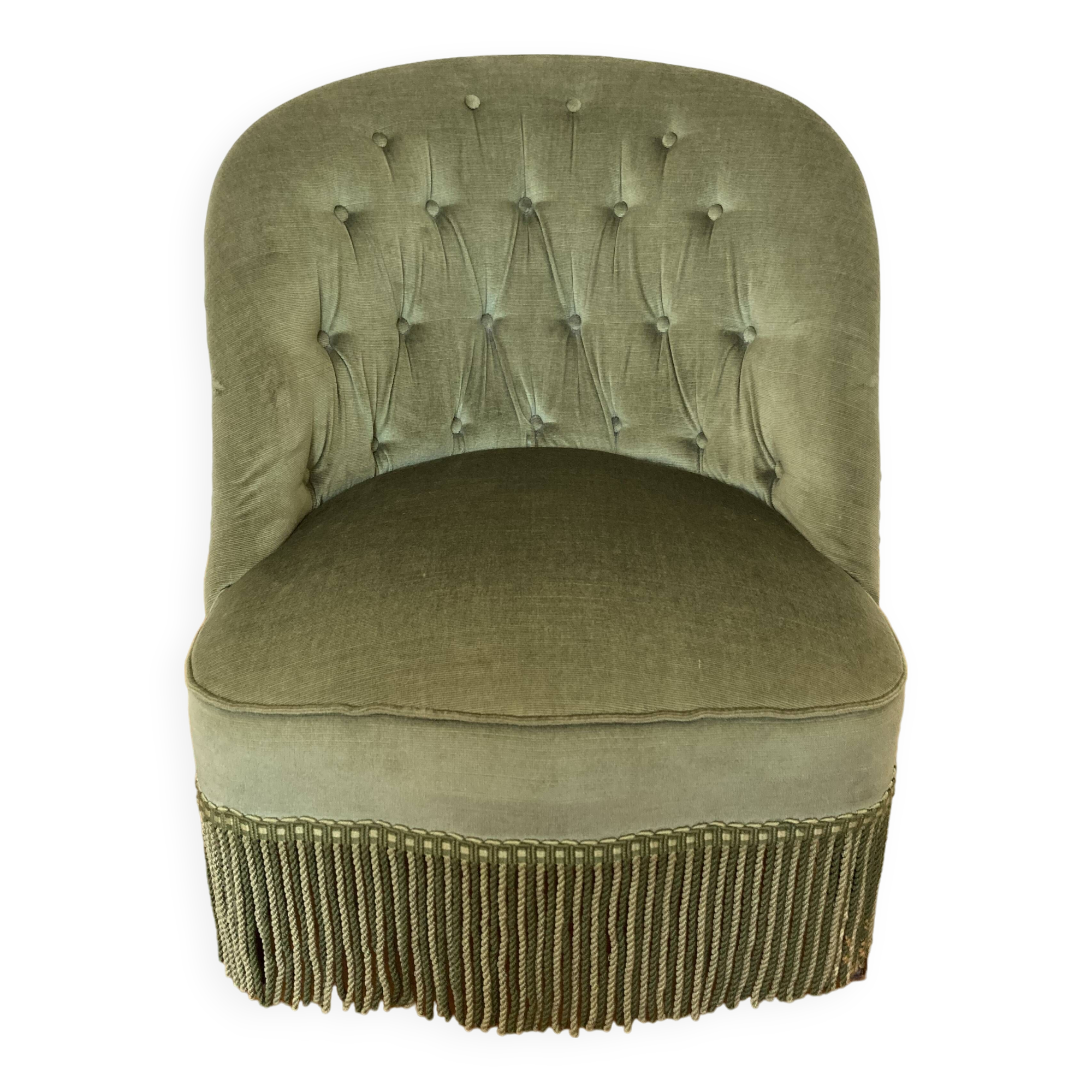 fauteuil chauffeuse crapaud velours vert