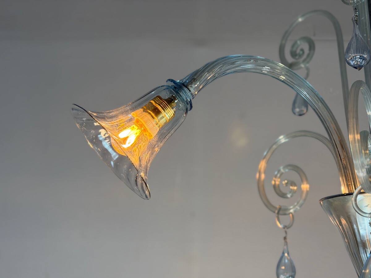 Venetian lustre in grey-blue Murano glass, circa 1930.