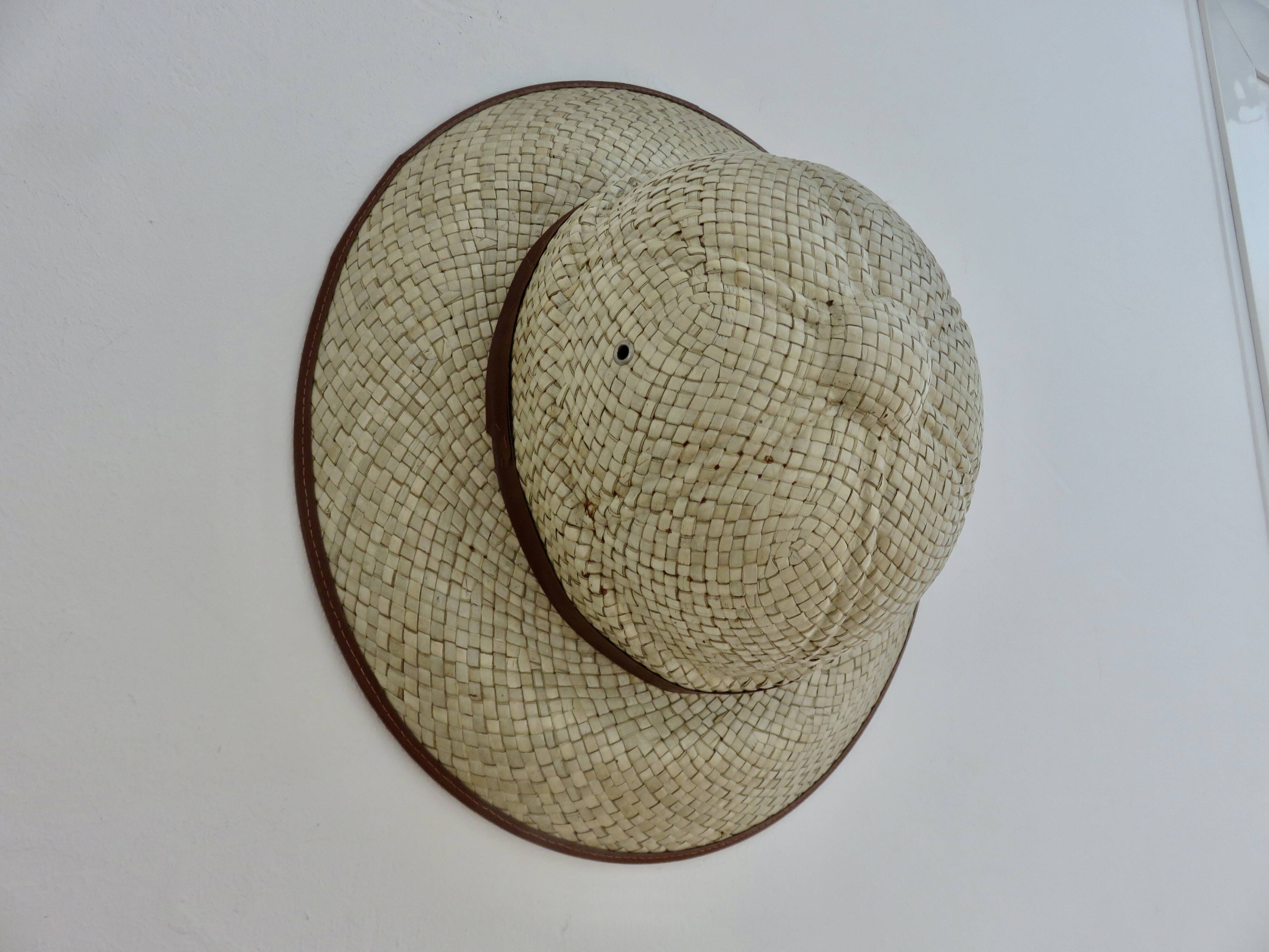 Hat, colonial helmet, wicker, wall decoration, 60s 70s