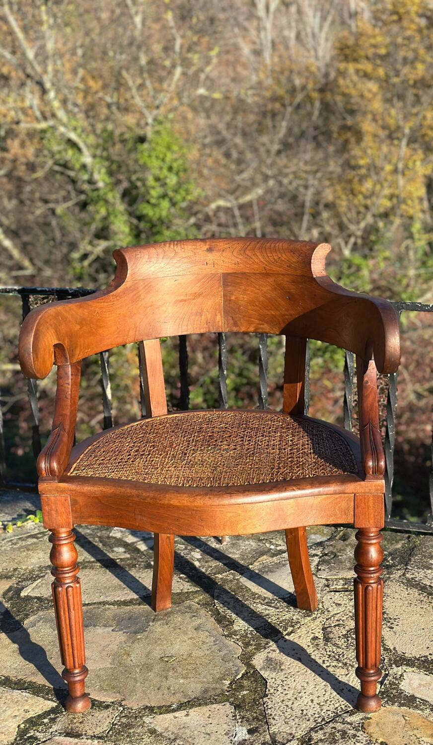 Elegant solid walnut office chair circa 1900.