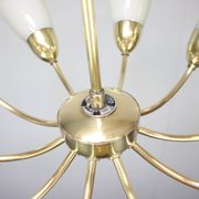Brass and glass ten-arm chandelier from the mid-century, 1960s.