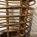 Umbrella stand with 2 handles in curved rattan and wood, circa 1960.