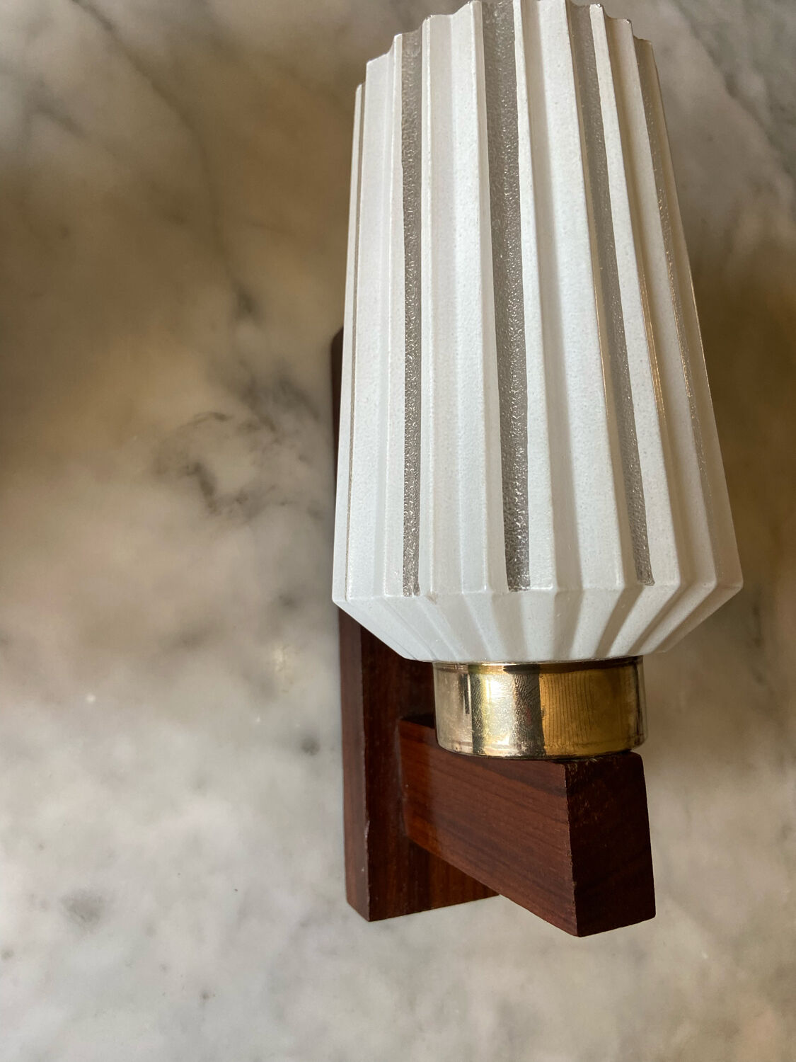 Pair of Scandinavian sconces in brass and opaline teak