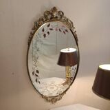 Gilded bronze mirror and screen-printed glass with flower motif